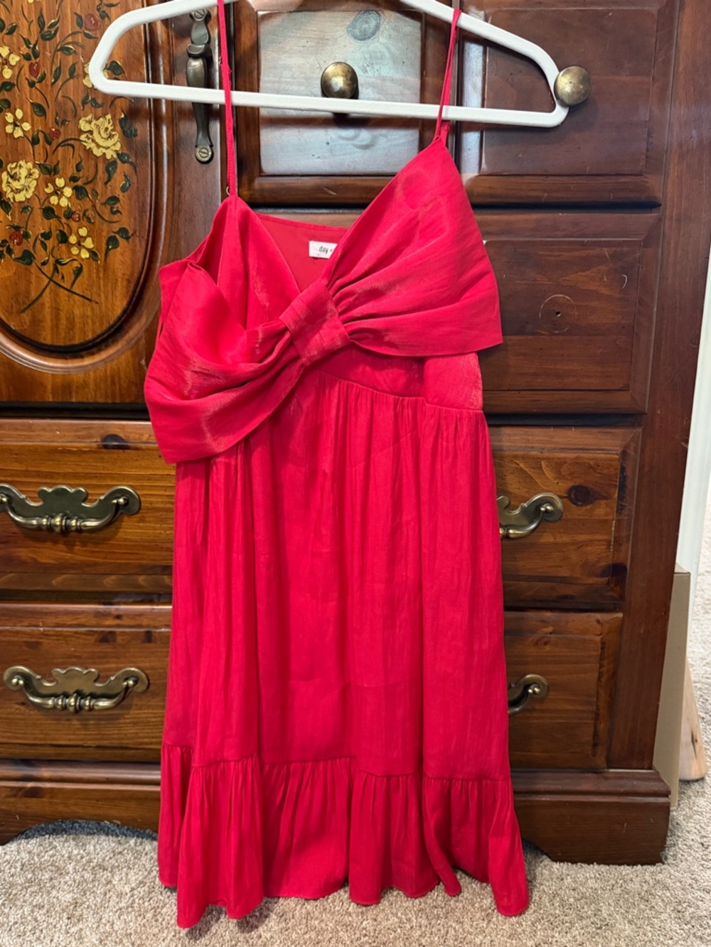 Red Spaghetti-Strap Mini Dress with Front Bow